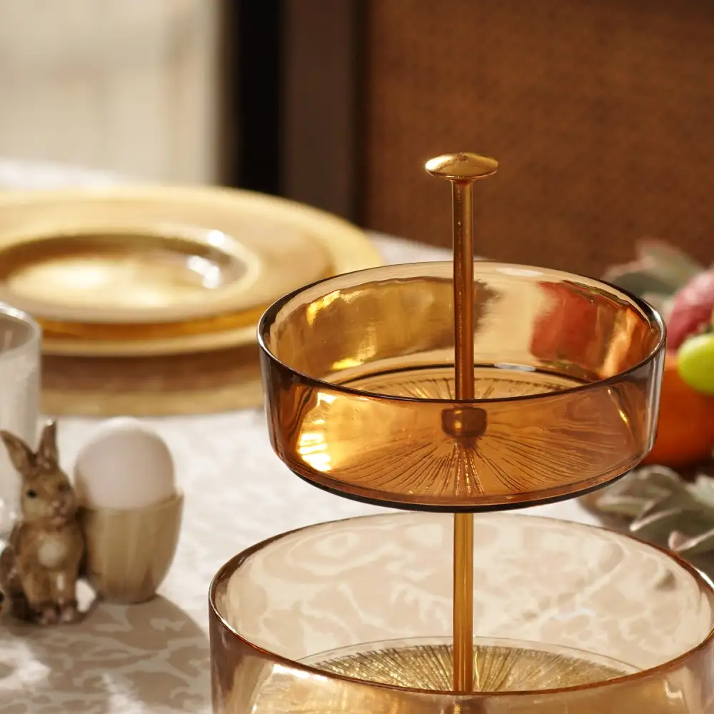 Amber Glass Tiered Cookie Stand
