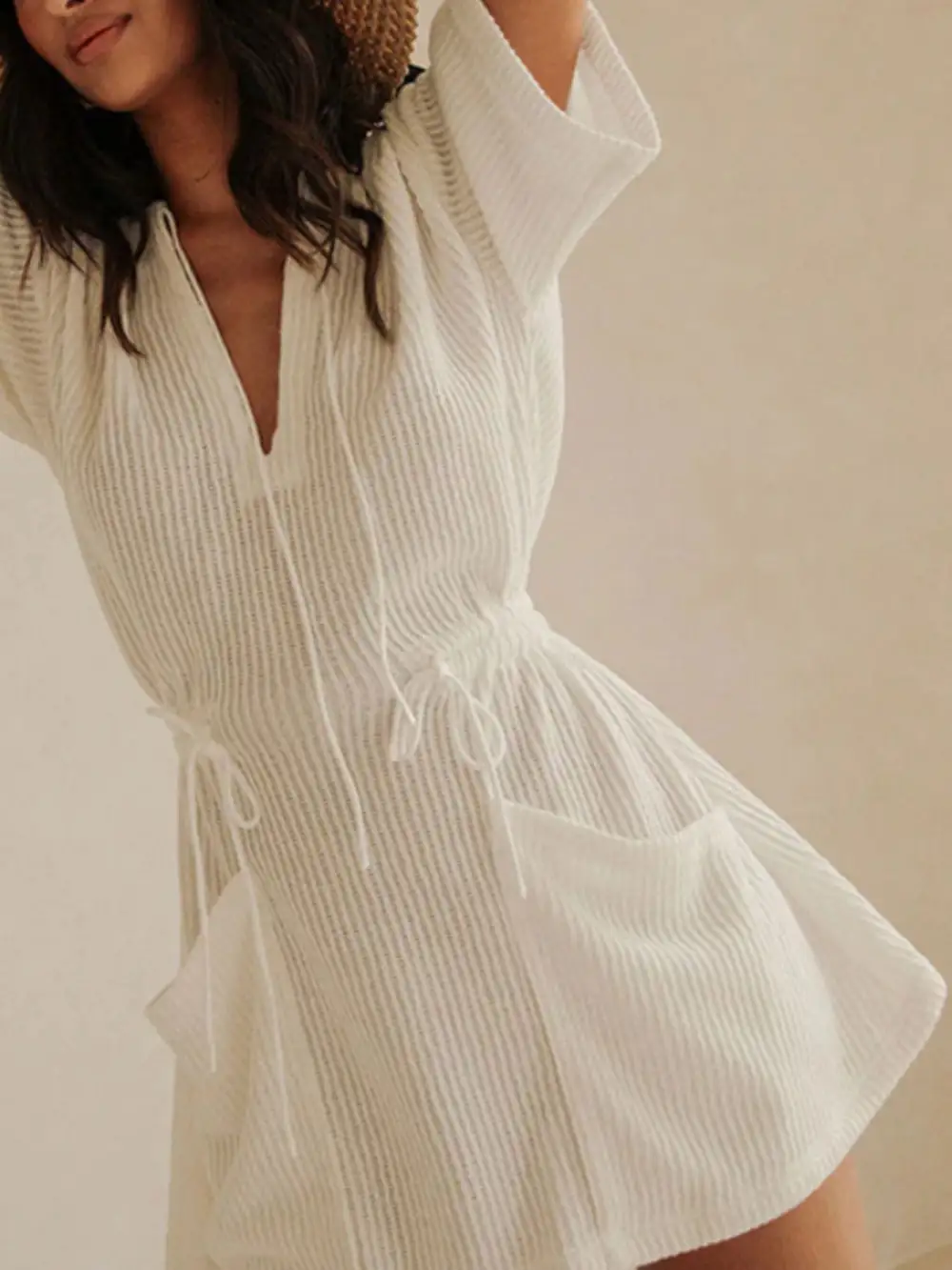 Relaxed Fit Short Sleeve Dress Swim Cover Up