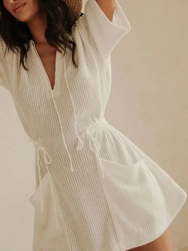 Relaxed Fit Short Sleeve Dress Swim Cover Up