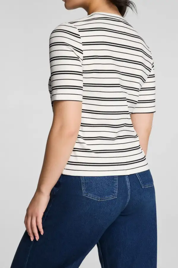 Striped Ribbed Crew Neck Fitted Tee