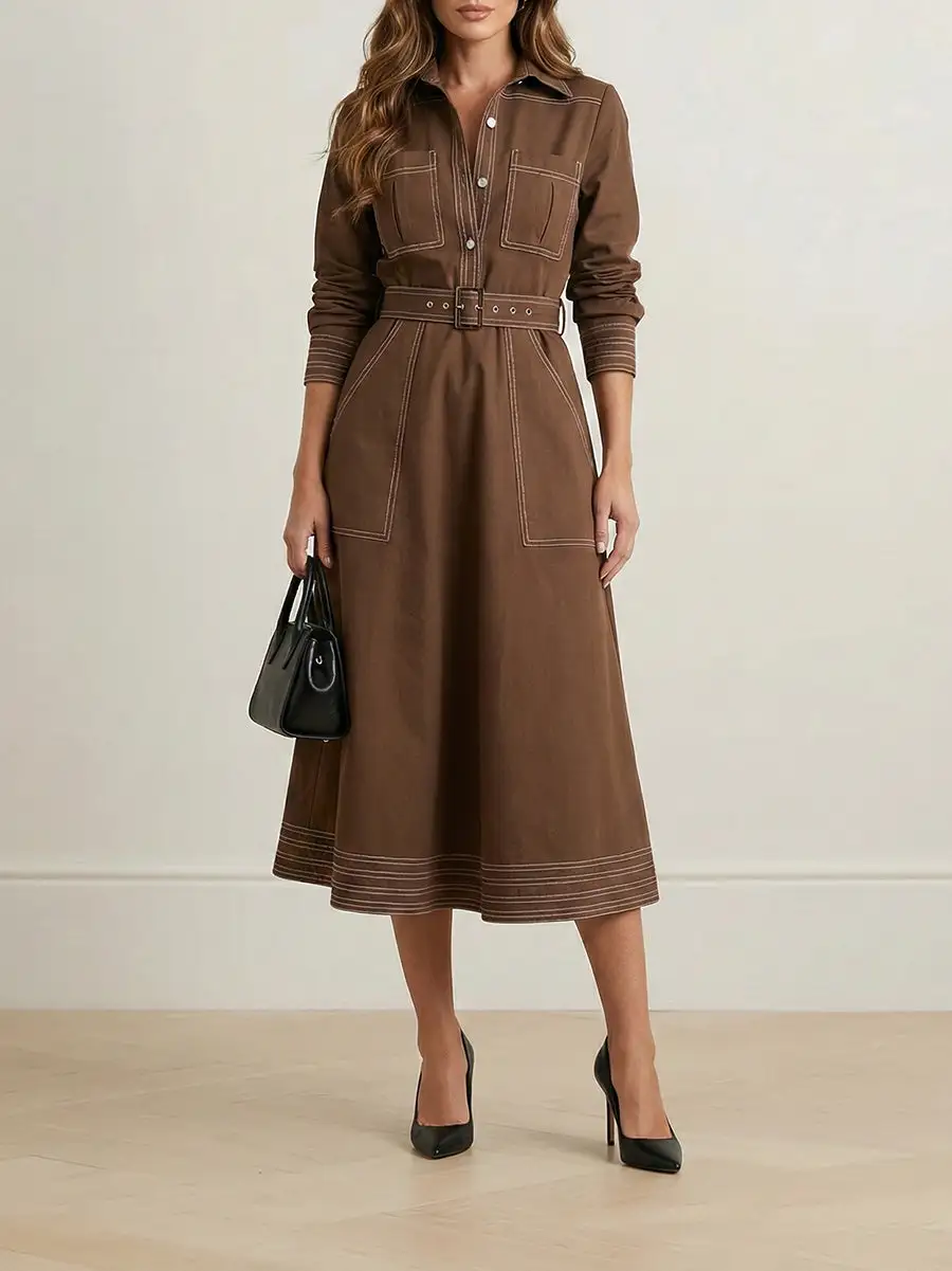 Elasticity Buttoned Long Maxi Dress