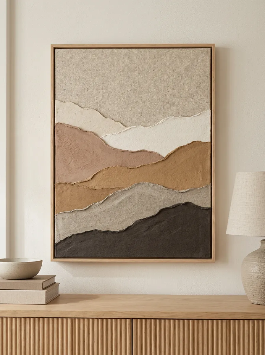 Neutral Abstract Landscape Layered Paper Printed Wall Art