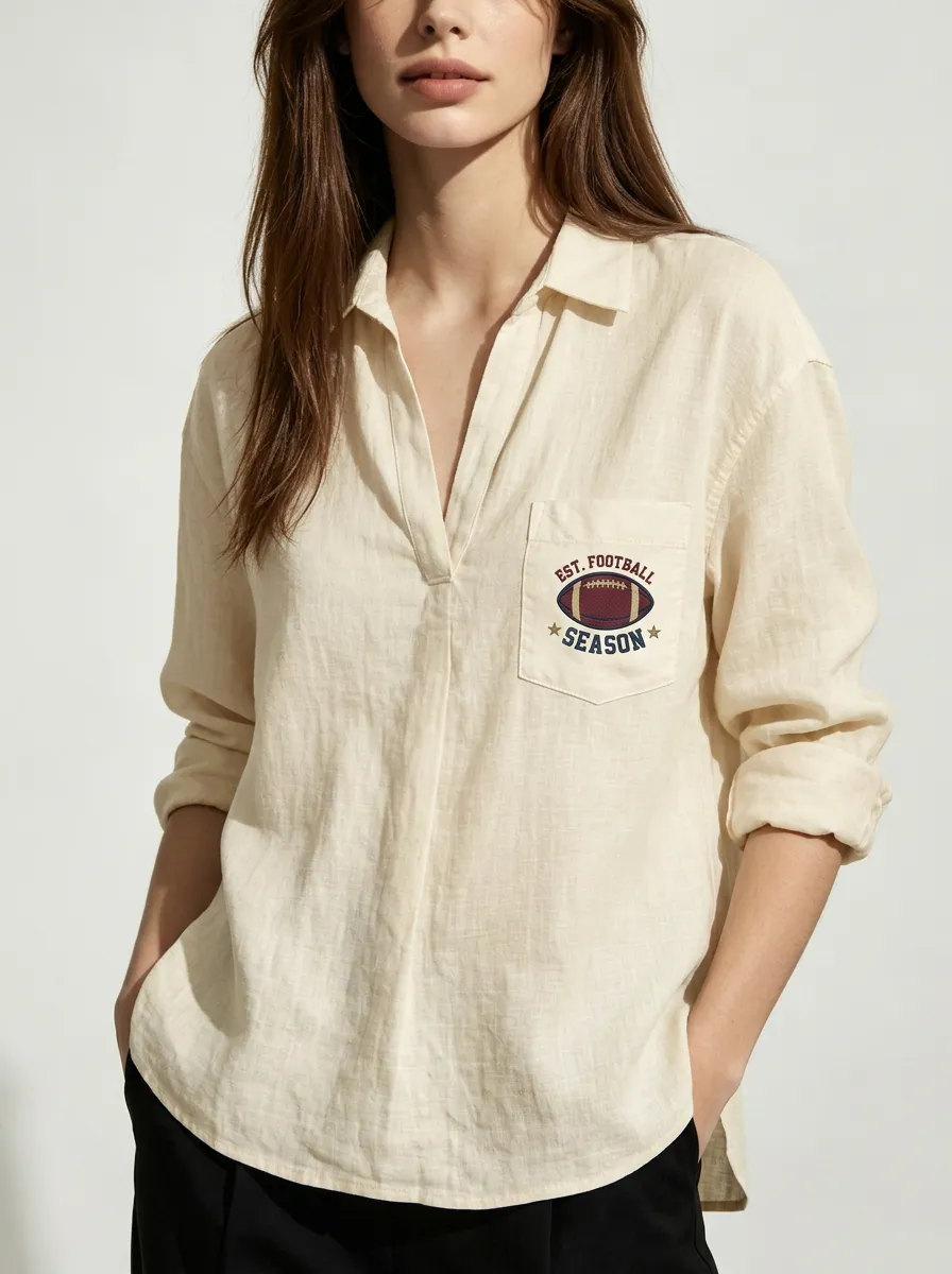 Women's Everyday Football Season American Football Printed Linen Shirt