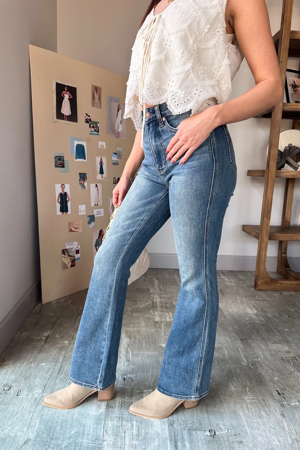 Bootcut Leg Washed Jeans