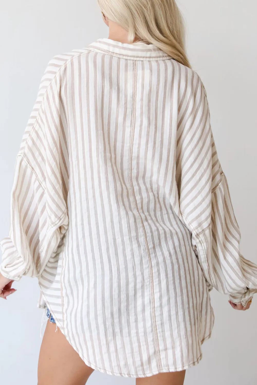Natural Striped Button-Up Blouse