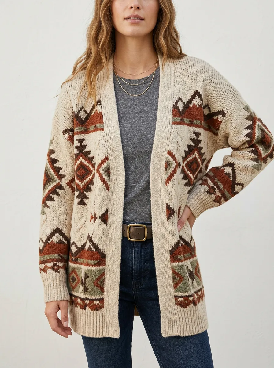 Women's Western Geometric Boho Cardigan