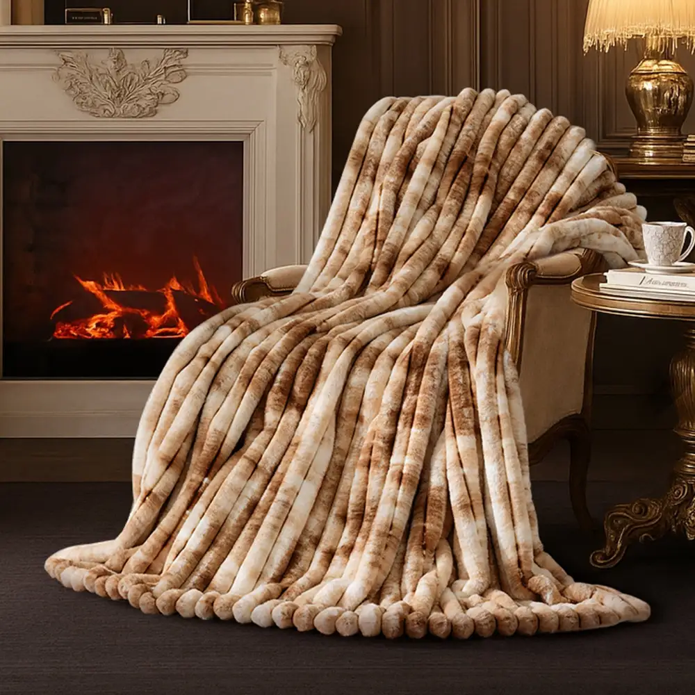 Striped Faux-Fur Throw Blanket