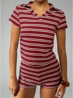 Refined Knit Striped Top and Shorts Matching Set