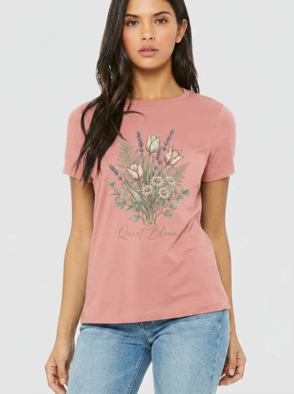Women's Botanical Nature Lover Quiet Bloom Floral Printed T-shirt