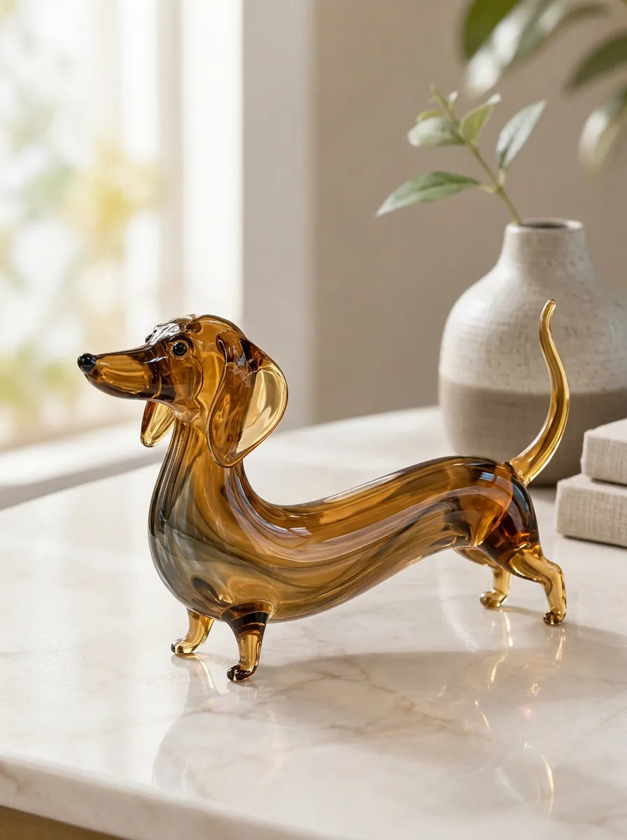 Amber Glow Dachshund Glass Figurine