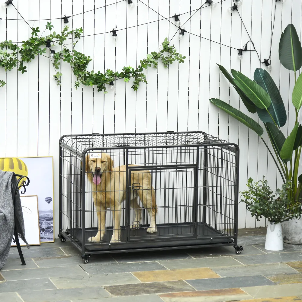 Durable Metal Dog Kennel with Casters, Pet Essential for Mobile Dog Housing and Safety