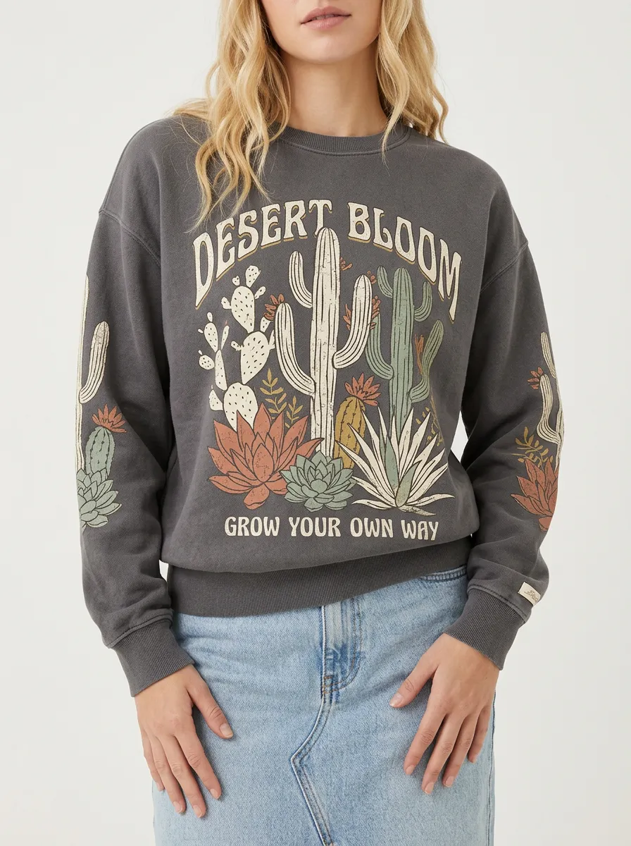 Women's Desert Bloom Cactus Graphic Printed Sweatshirt