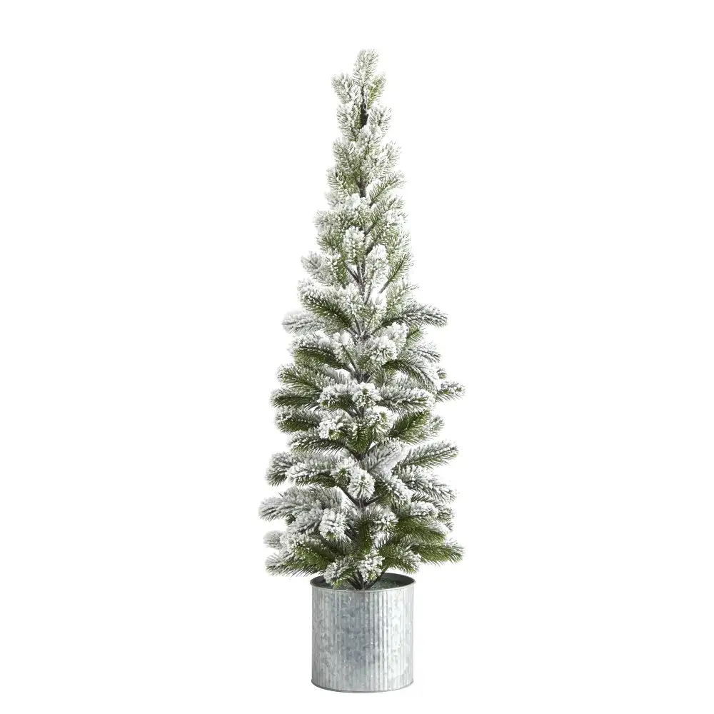 Flocked Christmas Artificial Pine Christmas Tree in Tin Planter