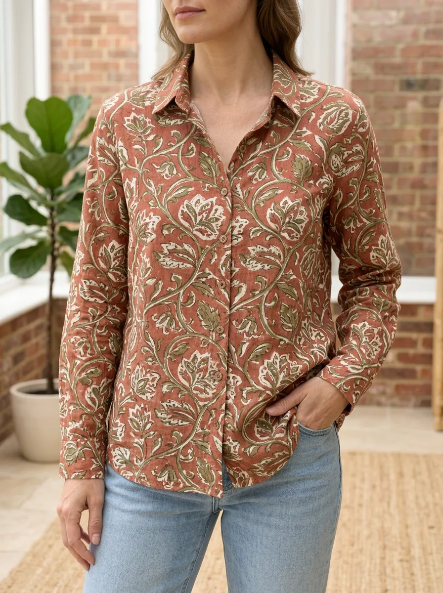 Women's Meadow Boho Floral Vine Pattern Shirt