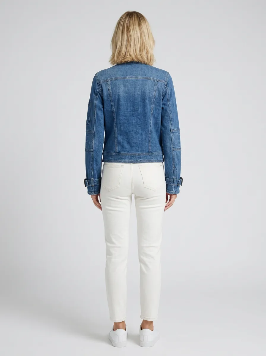 Women's Military Style Button Detail Denim Jacket