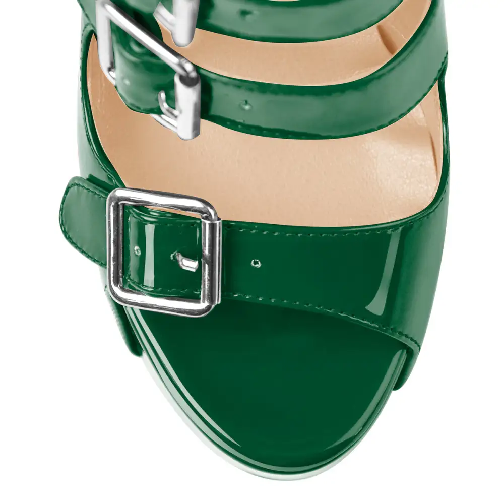 Five Buckle Strap Chunky Heel Boot Sandals