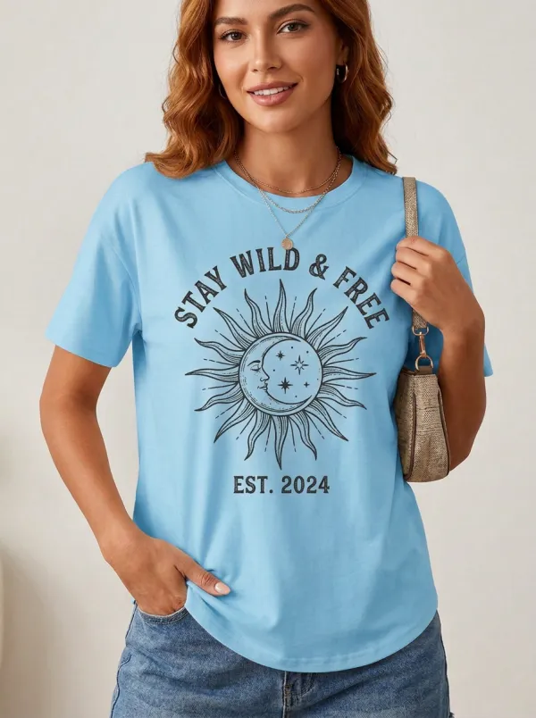 Boho Celestial Stay Wild And Free Sun Moon T-Shirt