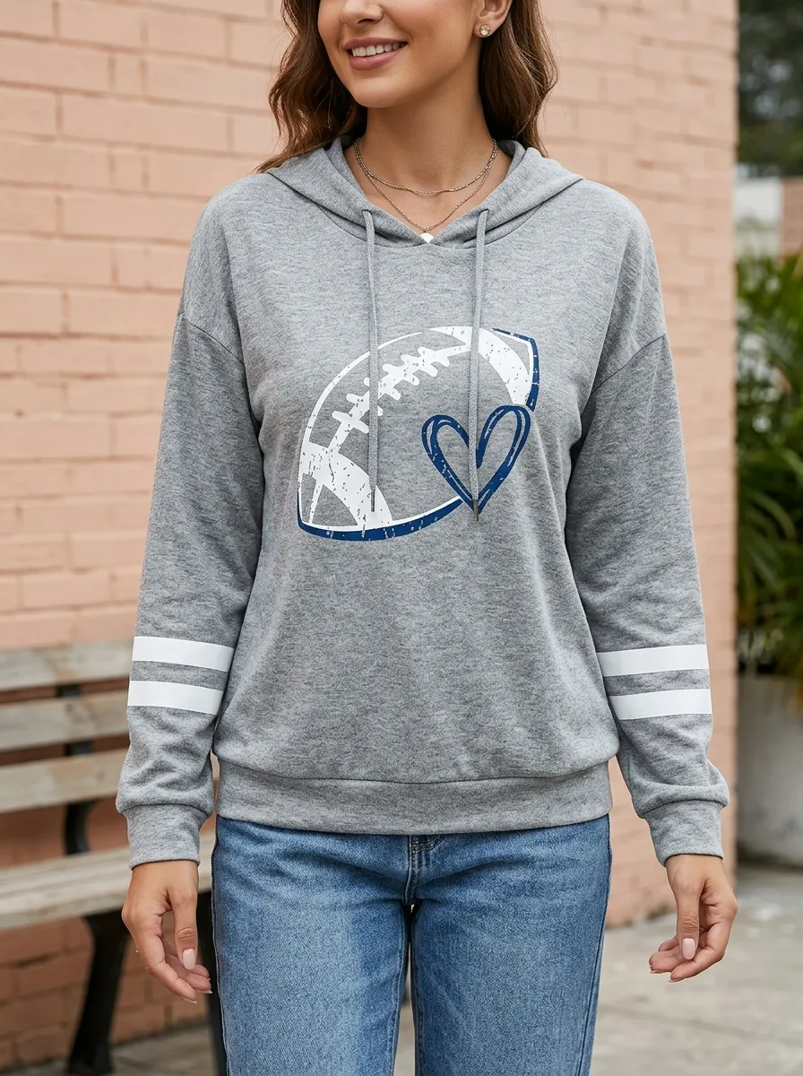 Women's Modern Gridiron Heart Ball Love Graphic Hoodie