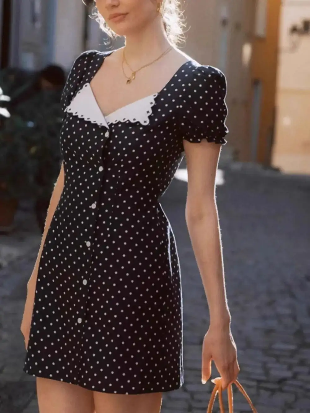 Polka Dot Puff Mini Dress