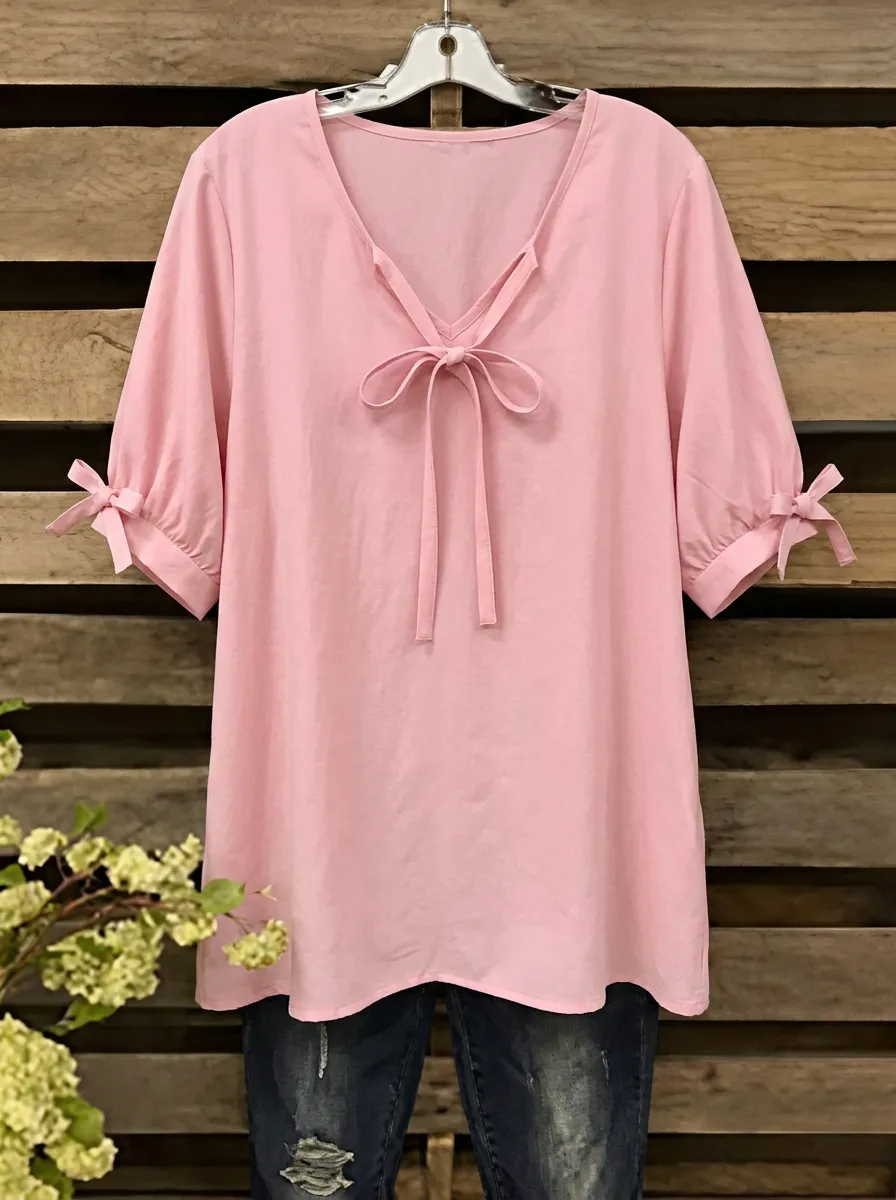Women's V-neck Tie-neck Bow-detail Blouse