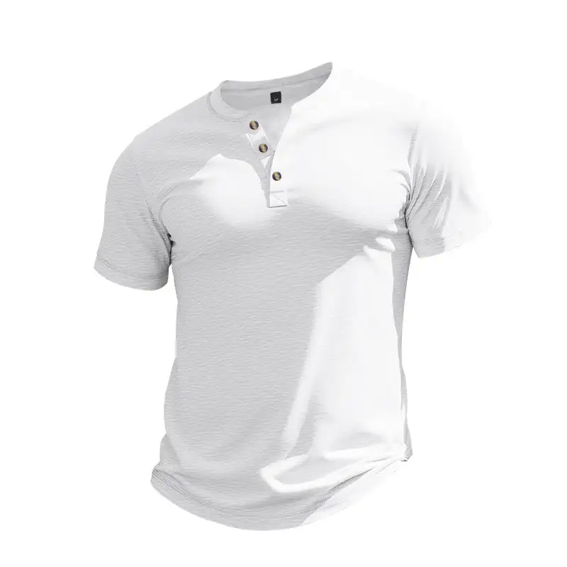 Men's Short-Sleeve Henley T-Shirt Soft Cotton With Decorative Button Placket