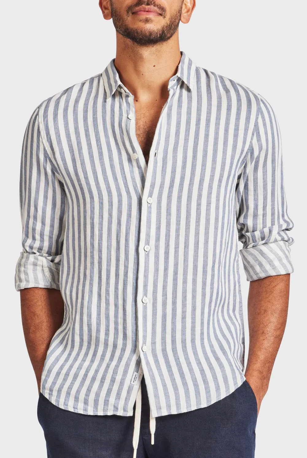 Vertical Stripe Cotton Casual Button Down Shirt