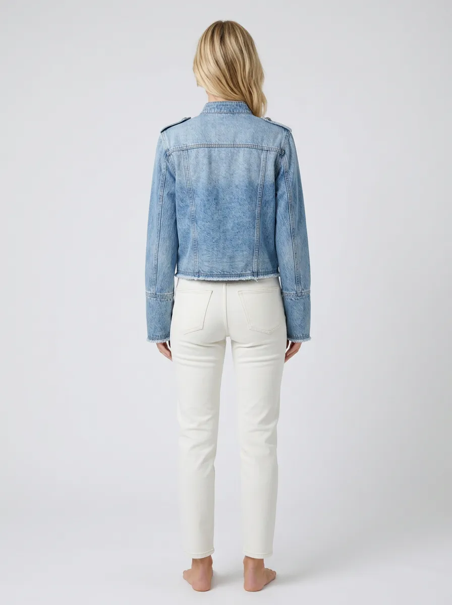 Women's Military Style Vintage Wash Buttoned Denim Jacket