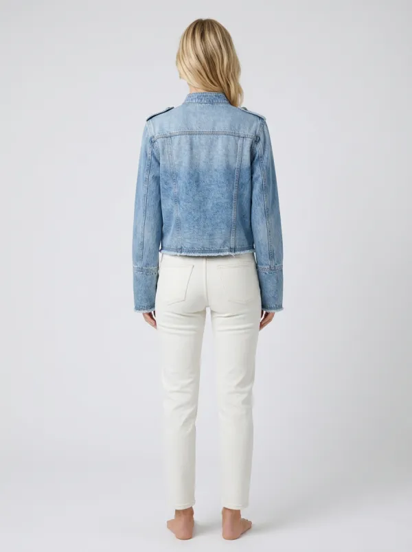 Women's Military Style Vintage Wash Buttoned Denim Jacket