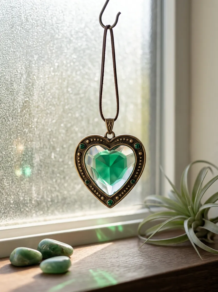 Green Heart Crystal Suncatcher Pendant