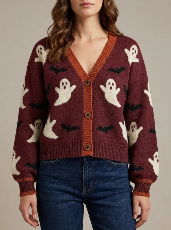 Women's Ghost Bat Halloween Knit Cardigan