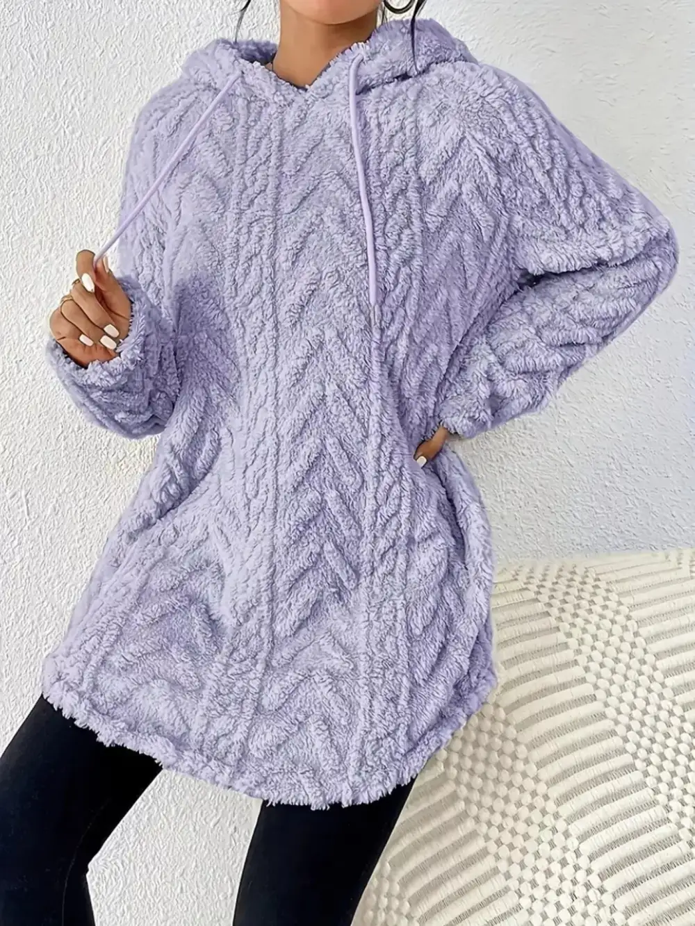 Drawstring Textured Fleece Hoodie