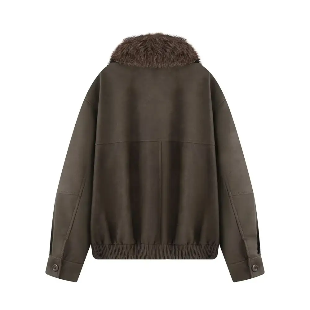 Aviator Quilted Faux Fur Flap Pocket Bomber Jacket