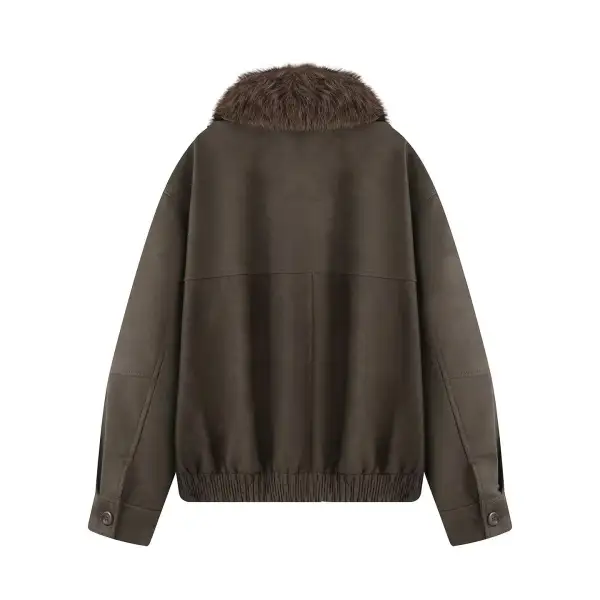 Aviator Quilted Faux Fur Flap Pocket Bomber Jacket