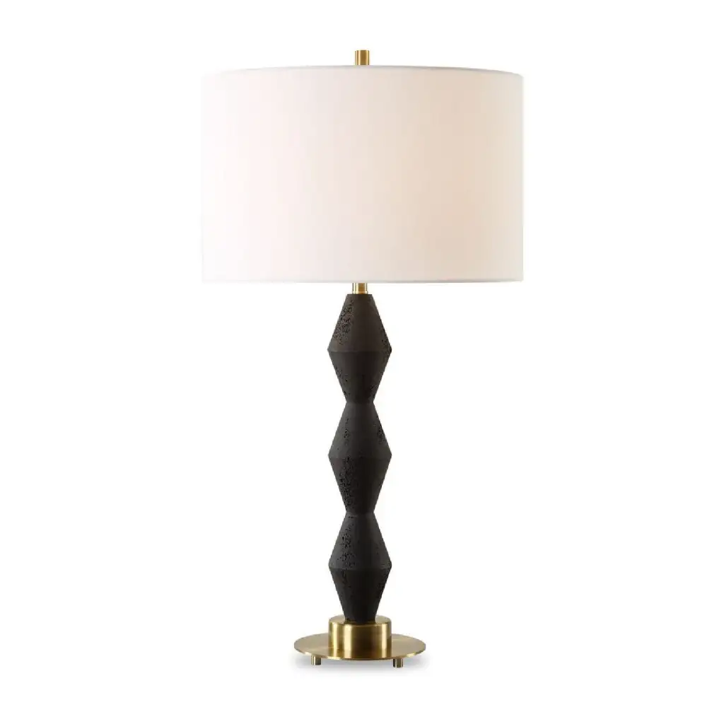 Geometric Drum Shade Metal Brass Linen Table Lamp