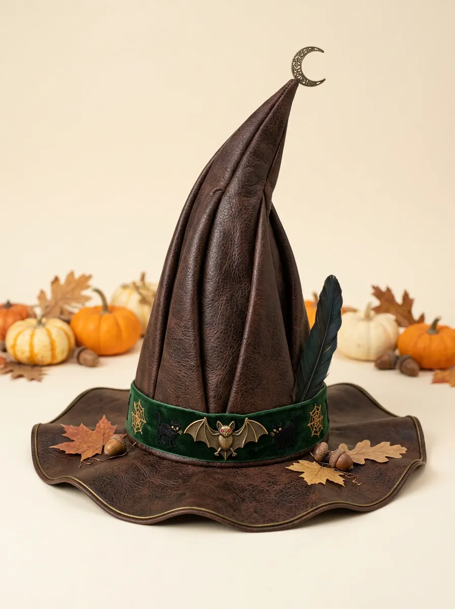 Moon-Bat Feather Halloween Witch Hat