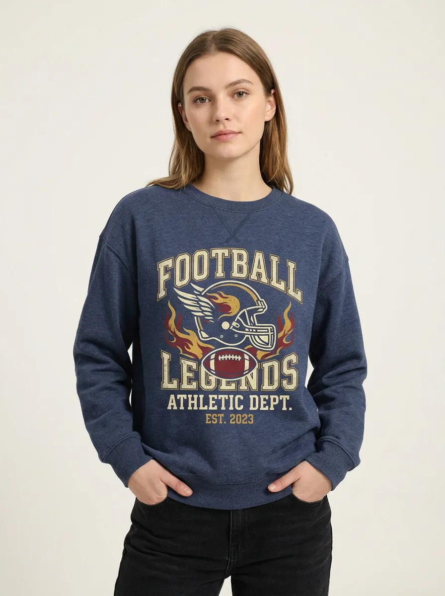 Women's Football Legends Flaming Helmet Printed Sweatshirt