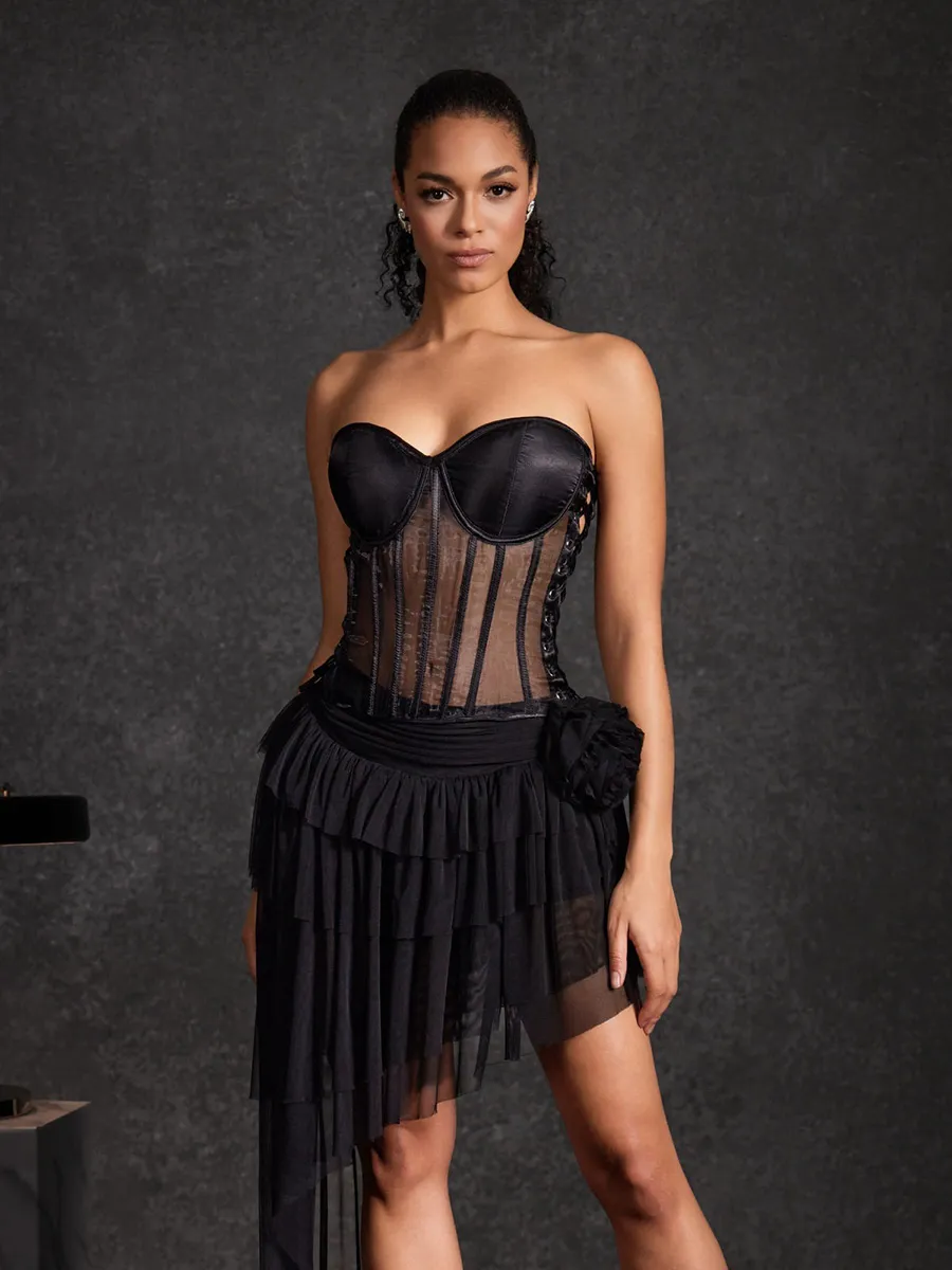 Ariadne Strapless Lace Up Mesh Skirt Set