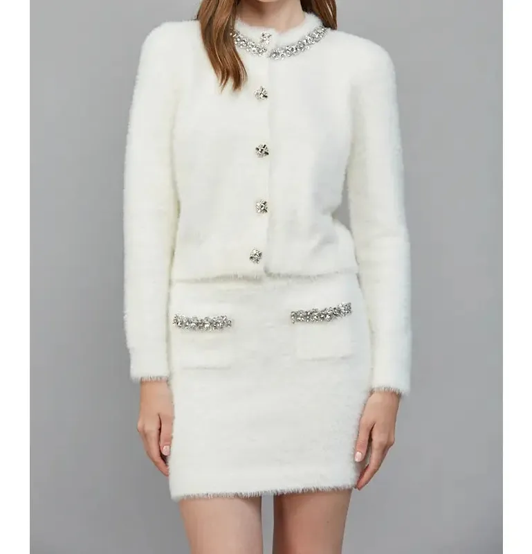 White Stretch Blend Cardigan