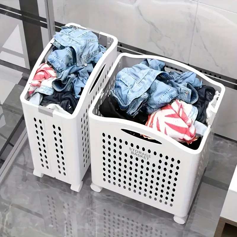 Compact Large Foldable Rolling Laundry Basket