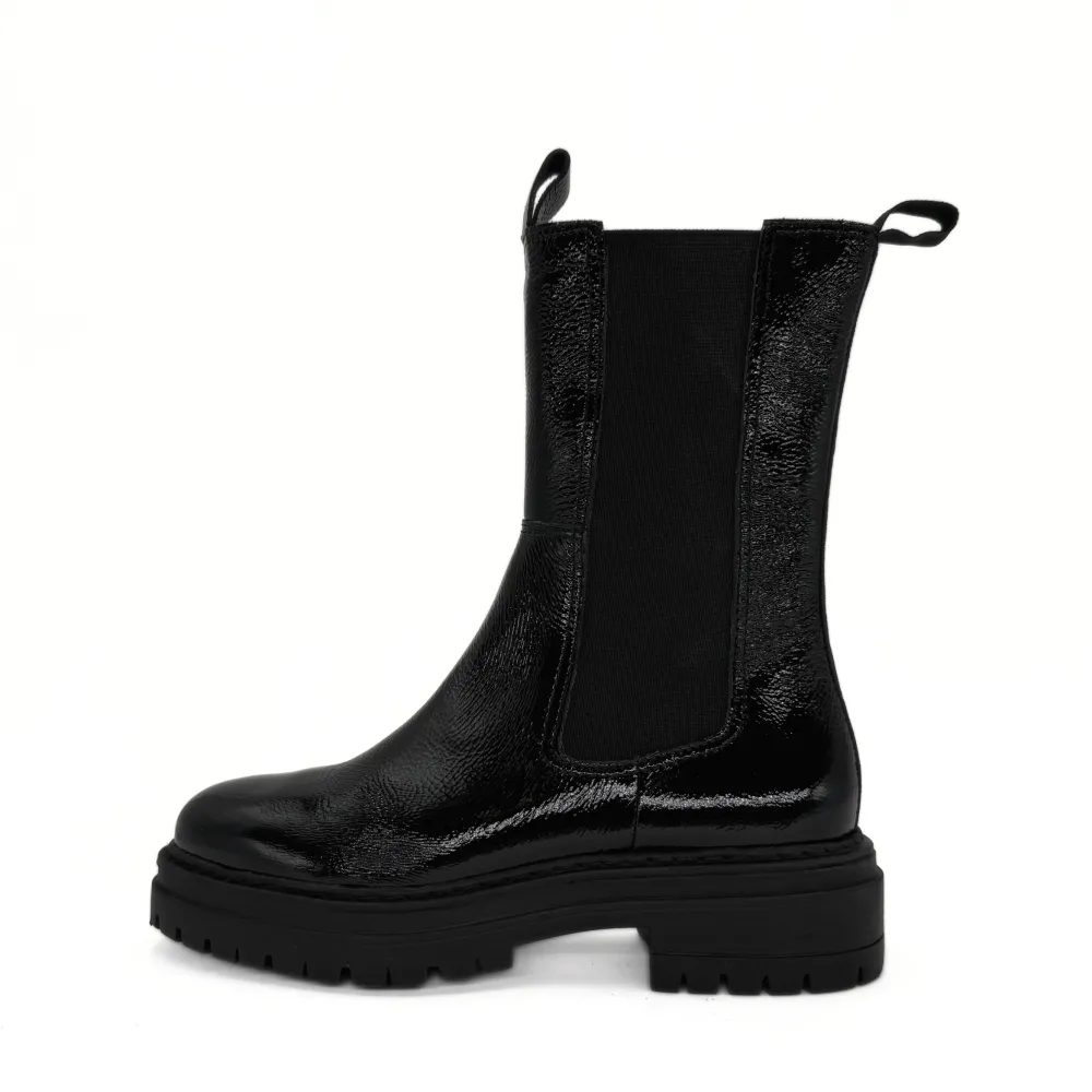 Patent Lug Sole Ankle Boots