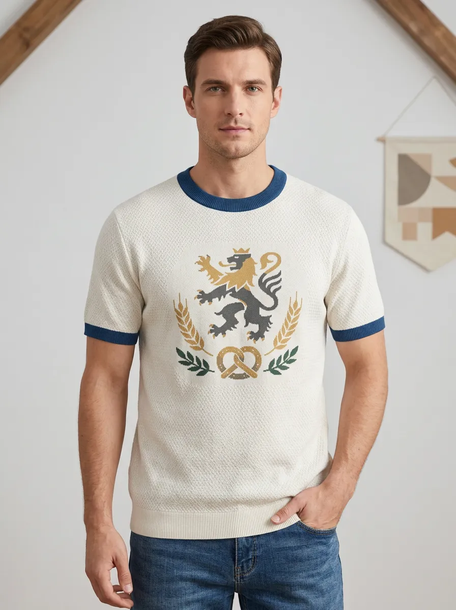 Men's Oktoberfest Bavarian Lion Pretzel Printed Knit T-shirt