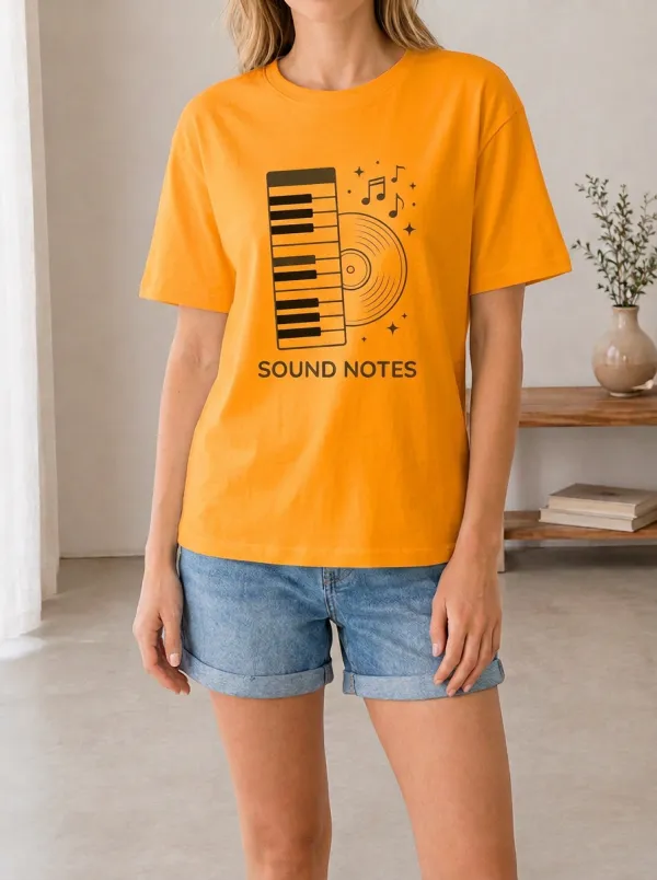Women's Music Lover Piano Vinyl Record Printed T-shirt