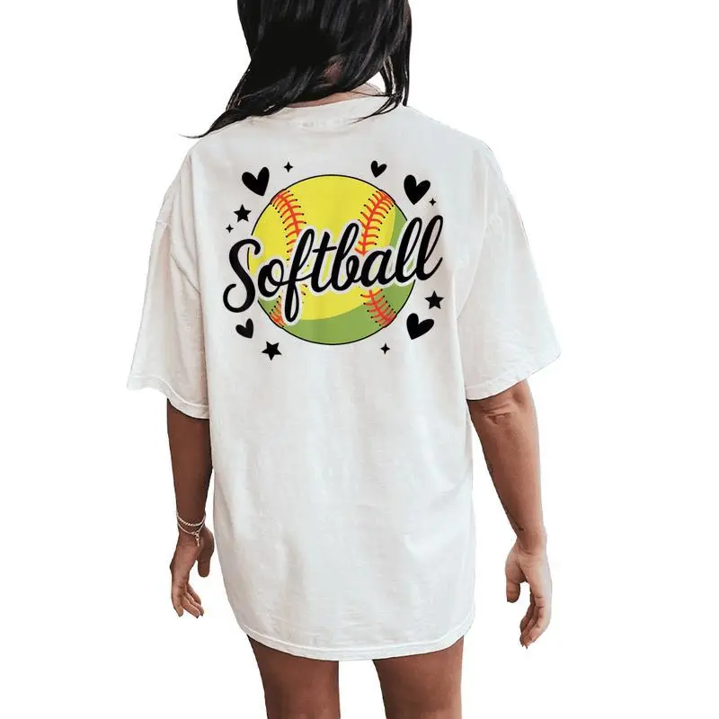 Girls Softball Cute Youth Fastpitch Player Women's Oversized Comfort T-Shirt Back Print