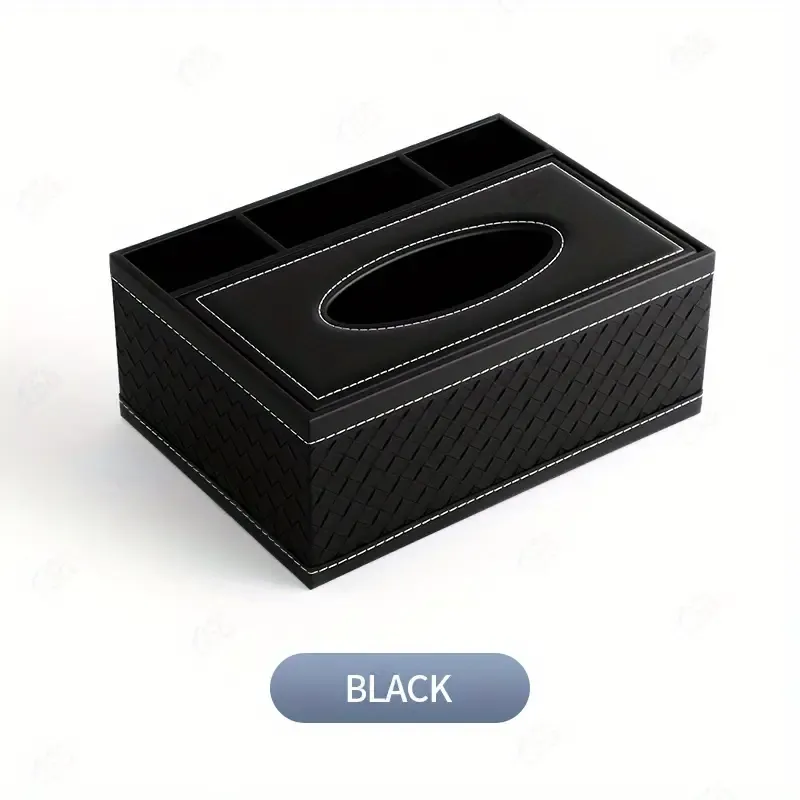 Compartment Multi-Functional Faux Leather Square Tissue Storage Box