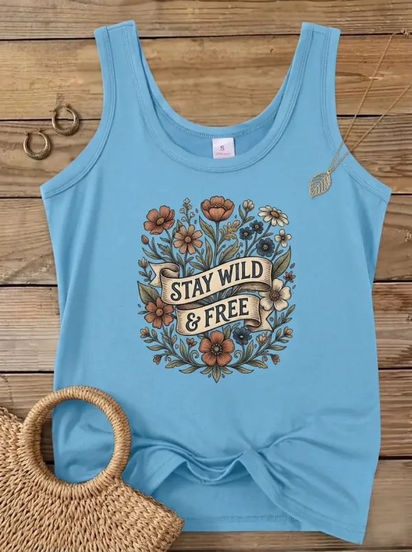 Stay Wild And Free Floral Ribbon Tank Top