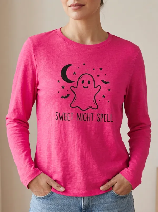 Cute-Spooky Ghost Halloween Cotton Linen Long Sleeve Top