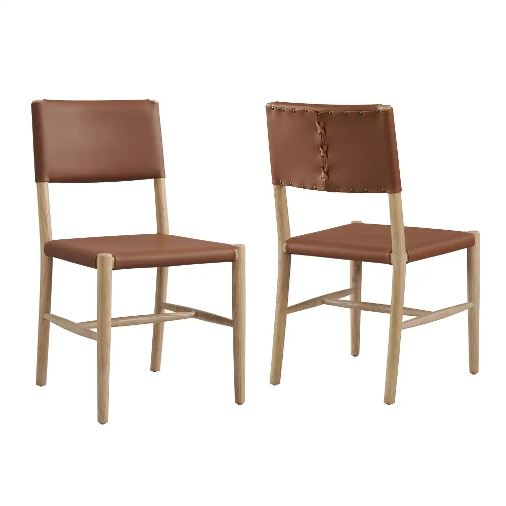 Wood Vegan Leather Dining Side Chairs Set of Two