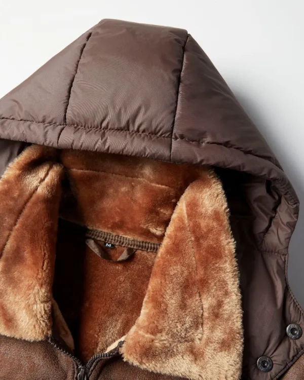 Mixed Texture Shearling Collar Jacket