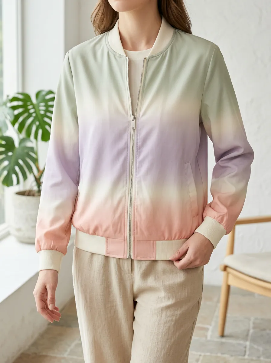 Women's Classic Pastel Ombre Gradient Bomber Jacket