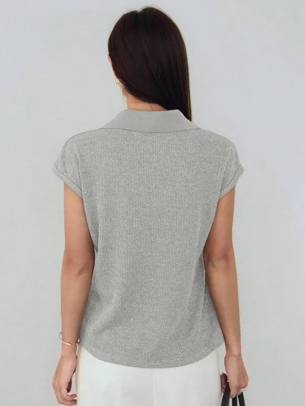 Gray Cropped Casual Blouse